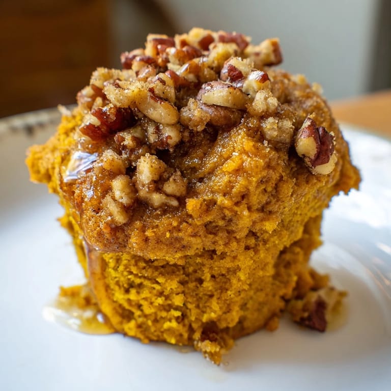 Freshly baked pumpkin muffins with a spicy ginger kick and sweet maple glaze.  