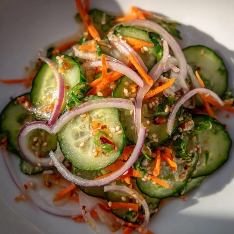 Refreshing cucumber salad remix featuring bright vegetables and tangy Asian-inspired flavors.  