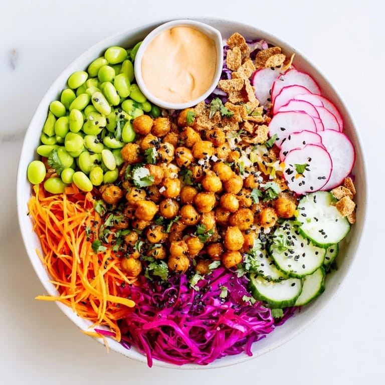 Delicious ASMR Crunch Snack Bowls topped with crispy chickpeas and fresh herbs.  