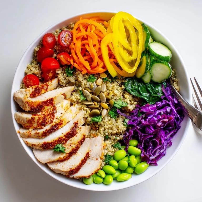 Nutritious healthy meal-prep bowls packed with fresh veggies and protein-rich chicken.