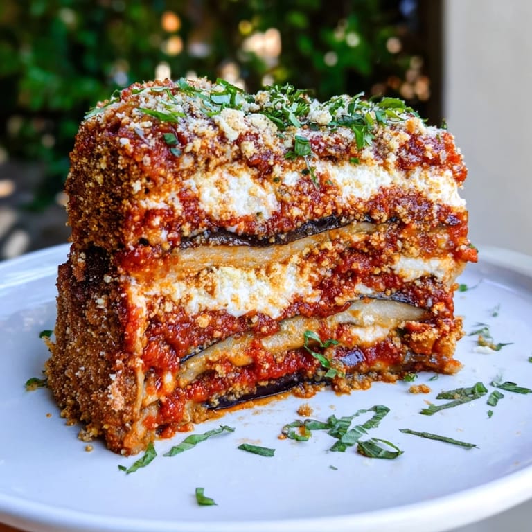 Imagine the cheesy goodness of a freshly baked Eggplant Parmesan Lasagna, ready to slice and eat.