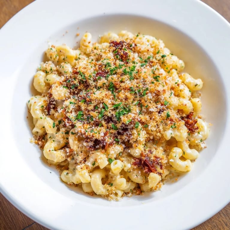 A close-up of a baking dish overflowing with flavorful Barbecue Pulled Pork Mac and Cheese.