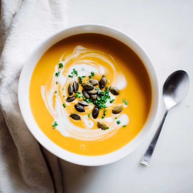 Close-up of a bubbling pot of butternut squash and pear soup fragrant with spices.