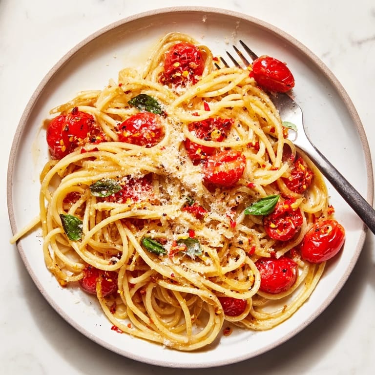A comforting plate of Italian-inspired Lazy-Girl Pasta with garlic aroma, perfect for a quick dinner.