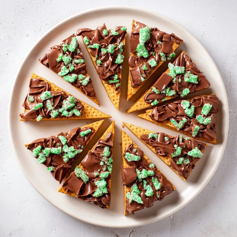 Close-up of chocolate peppermint shortbread wedges, a festive treat with rich chocolate drizzle.