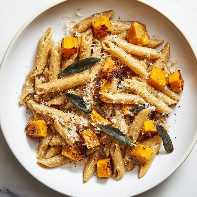 Enjoy a comforting bowl of Brown Butter Pasta with Butternut Squash, a warm autumn delight.