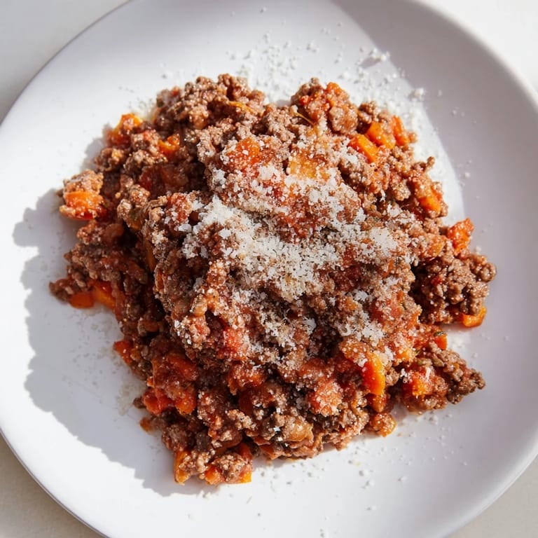 Close-up of the delicious Classic Tuscan Ragu with visible herbs and tender cooked meat.