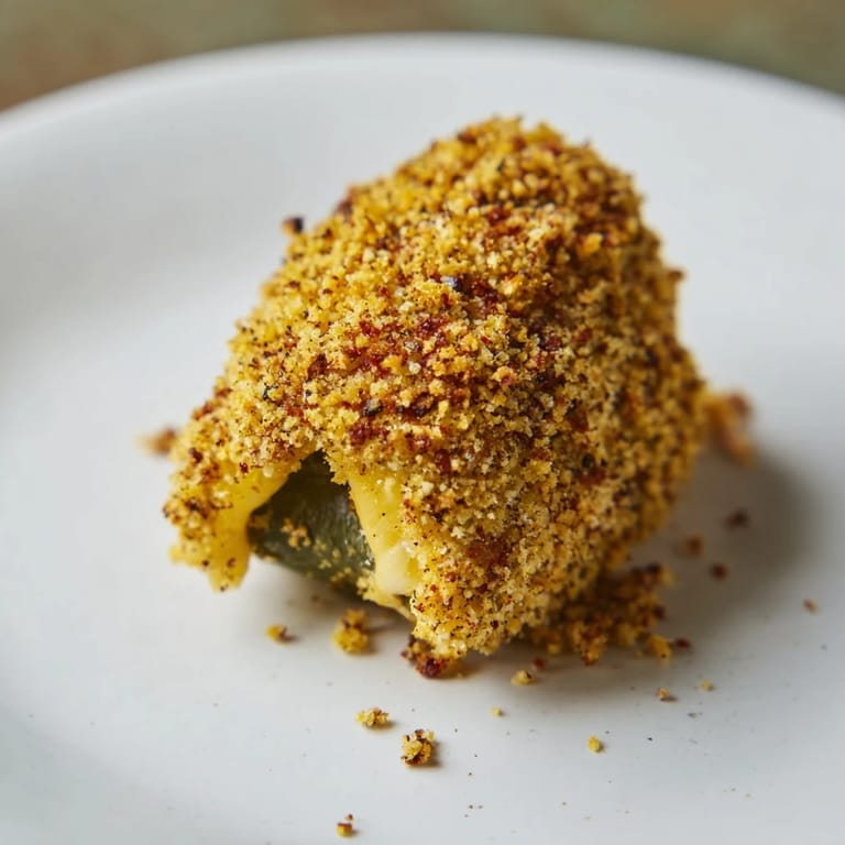 Close-up of freshly fried Crispy Cheese-Wrapped Pickle Ornaments, with melted cheese and crispy texture.