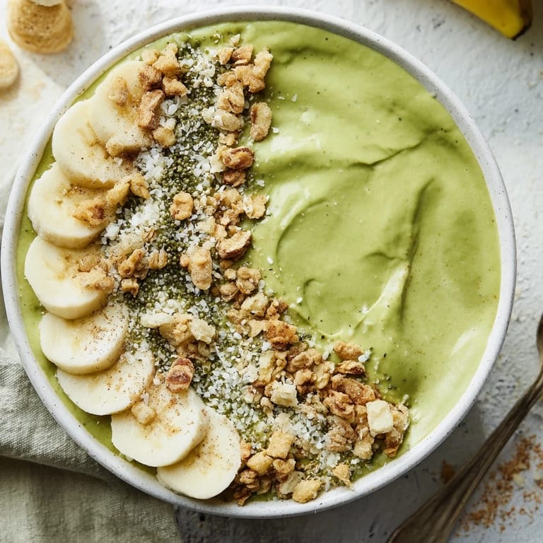 This healthy Gingerbread Cookie Matcha Smoothie Bowl features a festive blend and beautiful, colorful toppings.