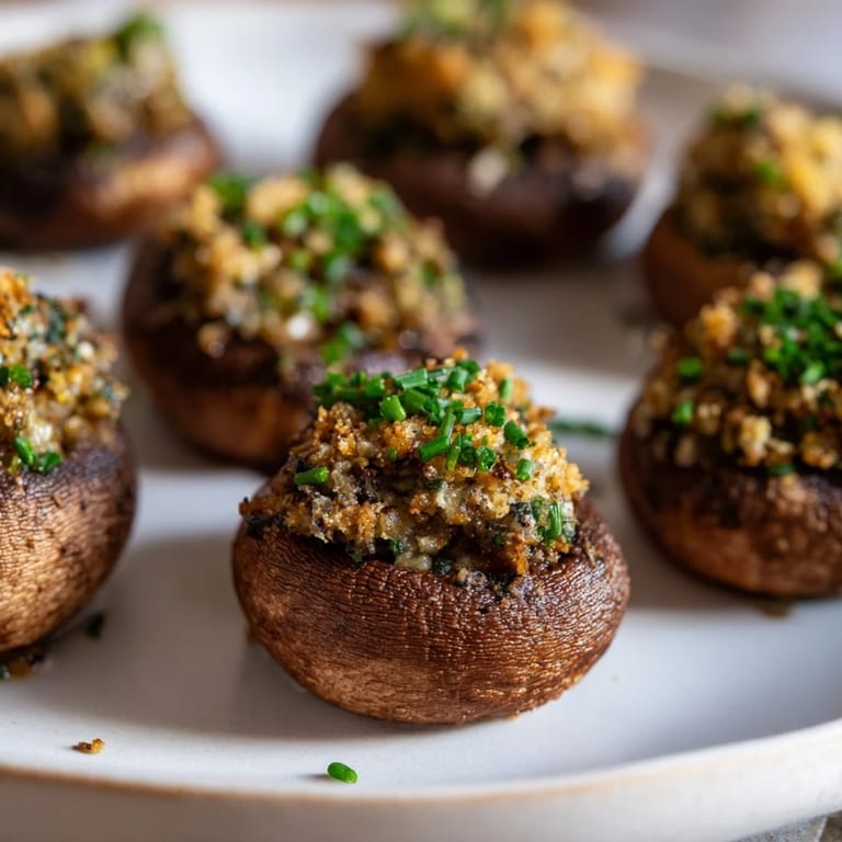 Warm, appetizing plate of Enchanted Forest Mushroom Nibbles, a delicious vegetarian snack option.
