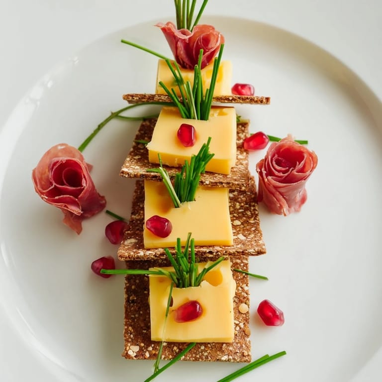 Imagine the Layered Urban Skyline: savory salami and prosciutto atop creamy cheese against crackers.