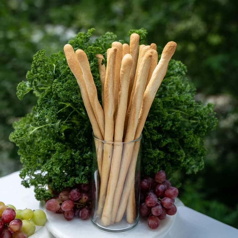 Imagine the striking Vertical Forest: Breadsticks "trees" amidst parsley bushes and colorful grapes.