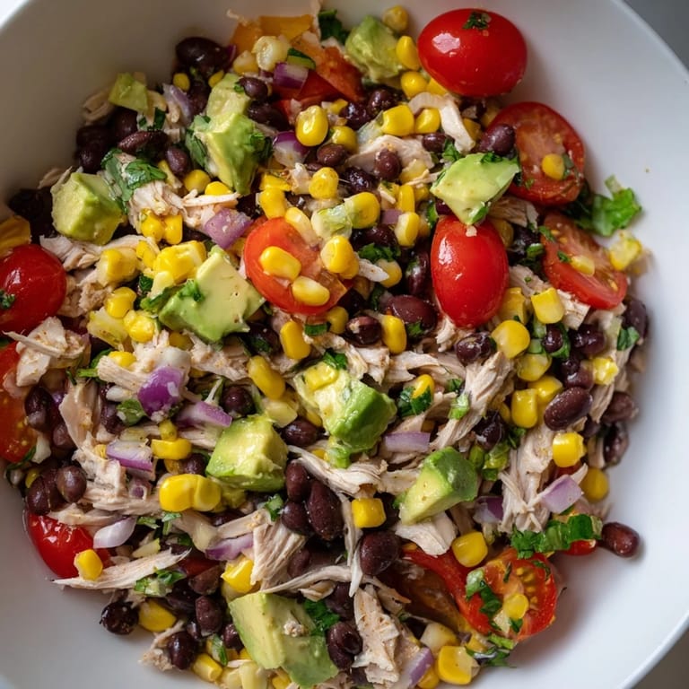Zesty Dense Southwestern Bean Salad, featuring protein-packed chicken and black beans, ready to be served.