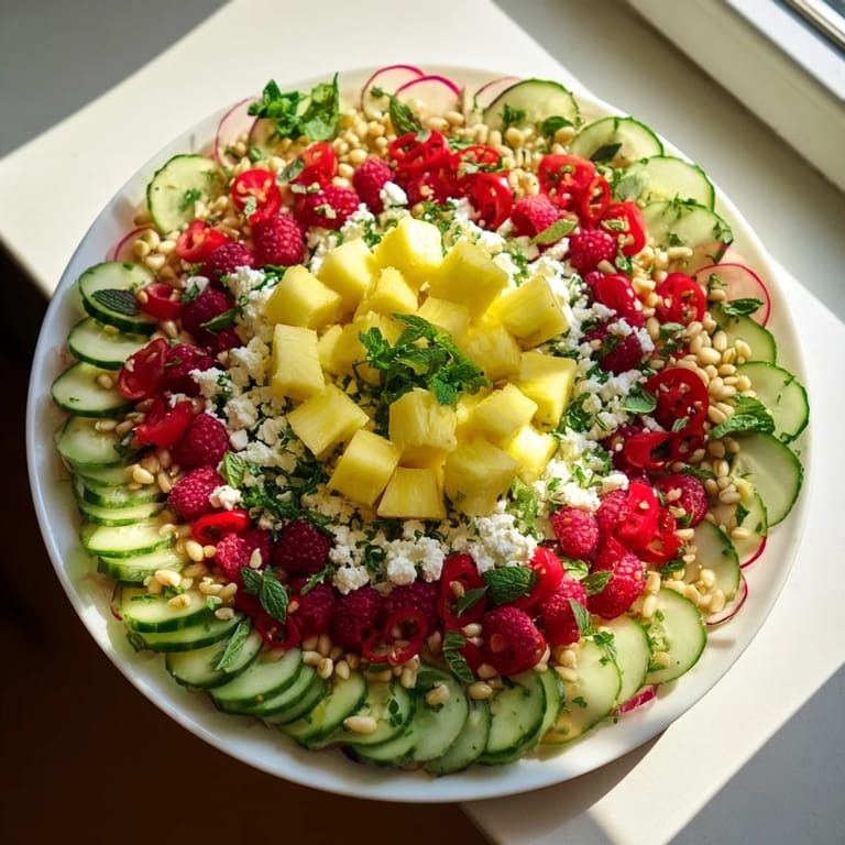 Visually stunning concentric rings of flavor salad: juicy watermelon and feta cheese arranged beautifully on the plate.