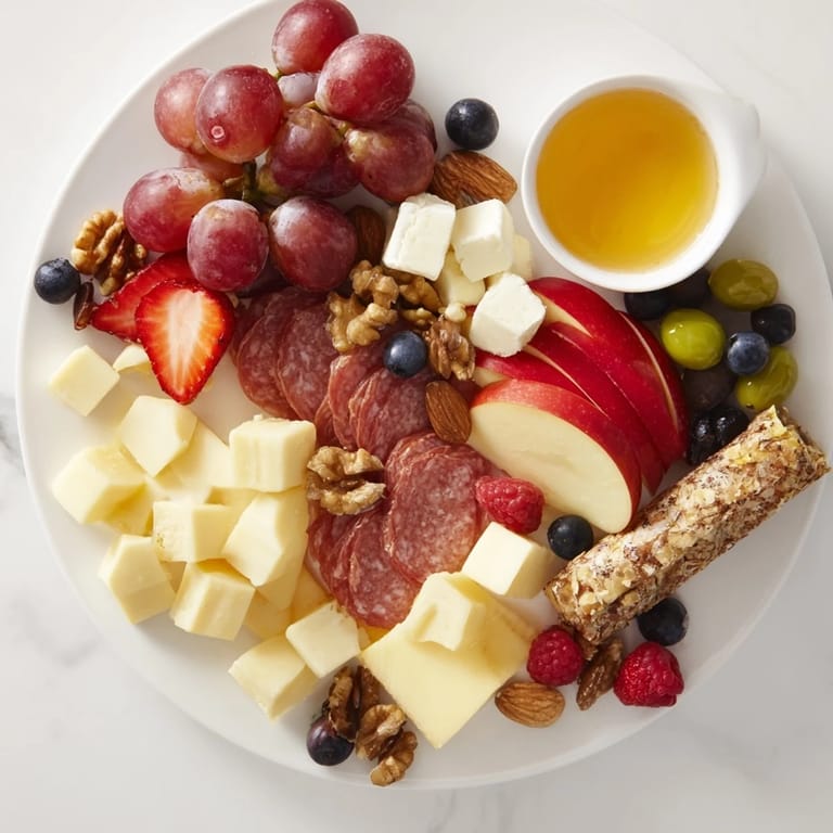 Delicious, easy quick charcuterie snack board: a perfectly arranged cheese and meat platter.