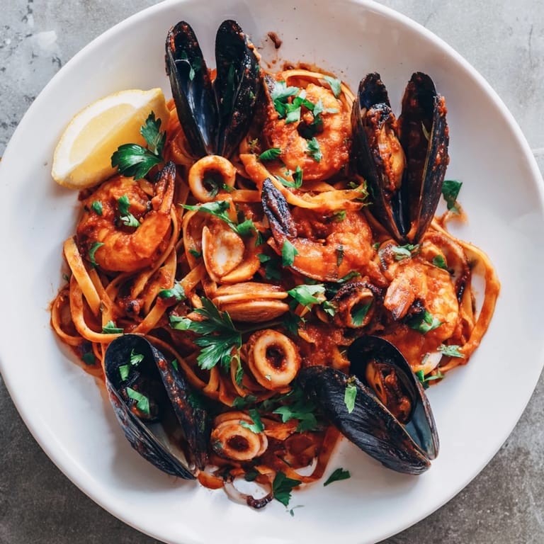Delicious Seafood Marinara Pasta, where perfectly cooked pasta meets a medley of fresh, succulent seafood.