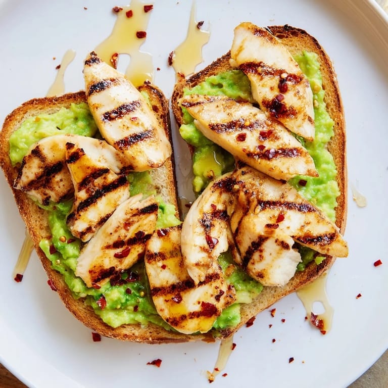 Ideal for high-protein meals, the Smashed Avocado Chicken Toast features fresh herbs and zesty lemon over warm toast.