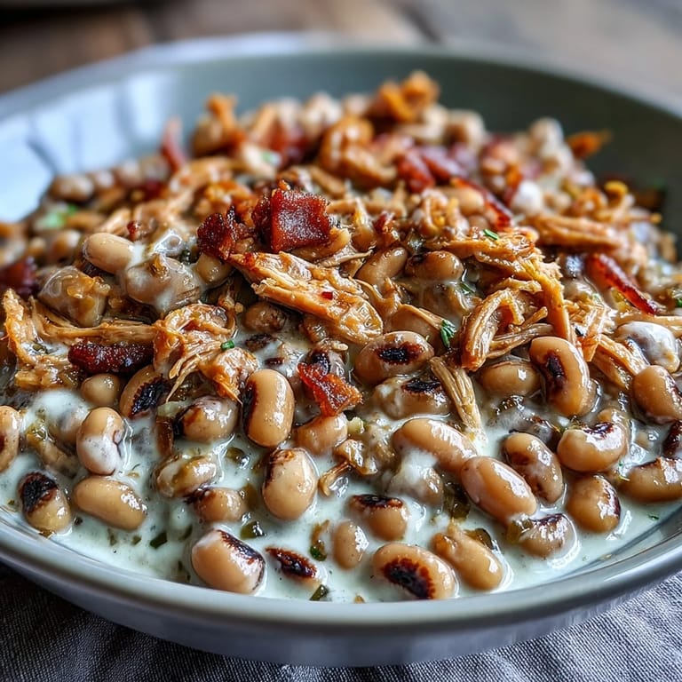 Slow cooker Crock-Pot Black-Eyed Peas with Smoked Turkey served steaming hot alongside fluffy white rice.