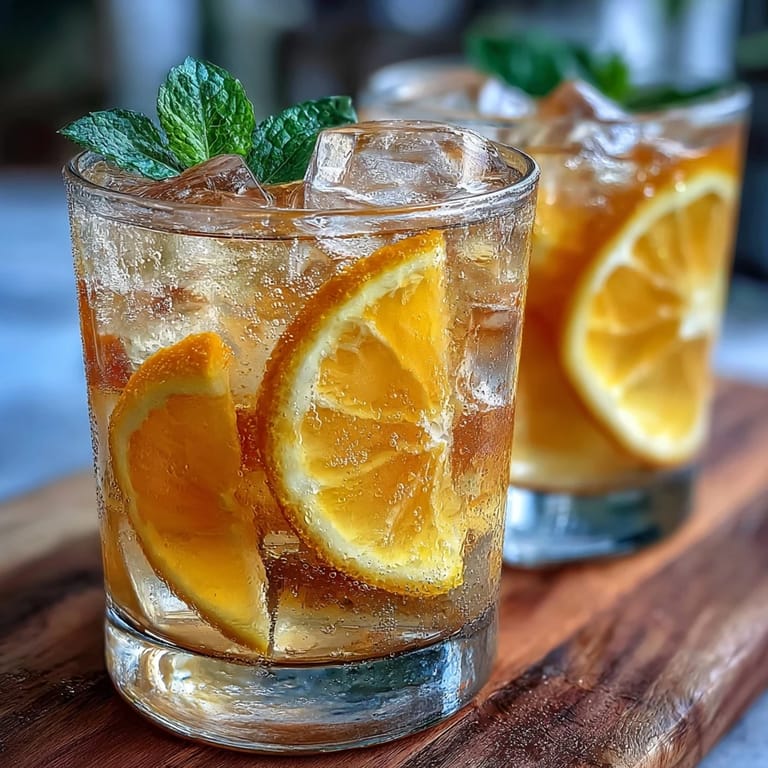 A festive glass of sparkling citrus punch with bright orange and lemon wheels, ideal for brunches or holiday celebrations.