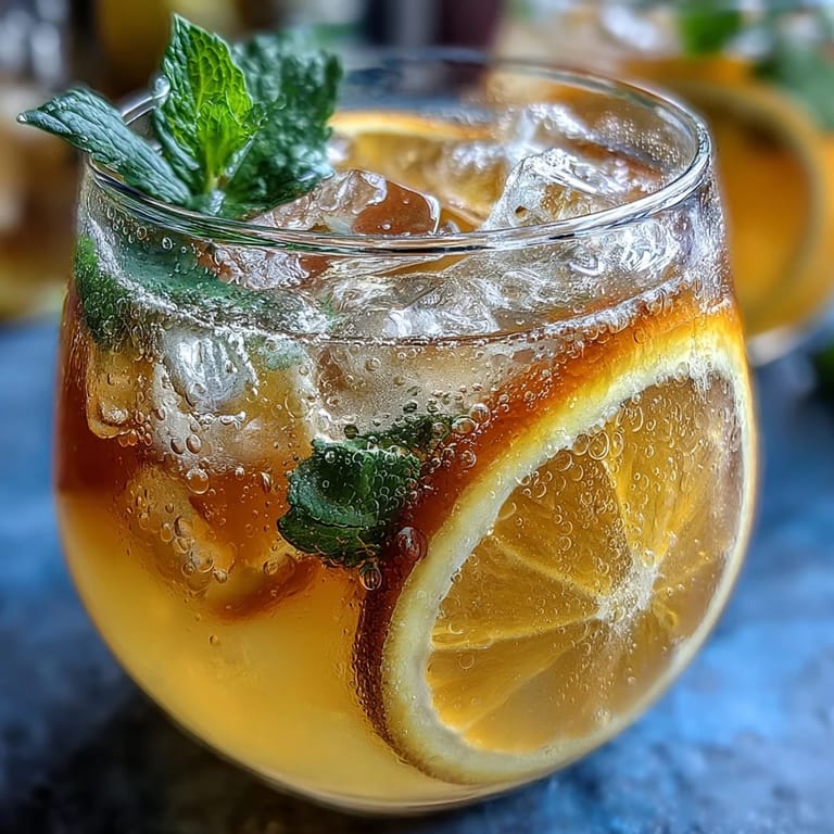Bubbly citrus punch featuring fresh orange and lemon slices, served over ice with a hint of mint for a zesty twist.