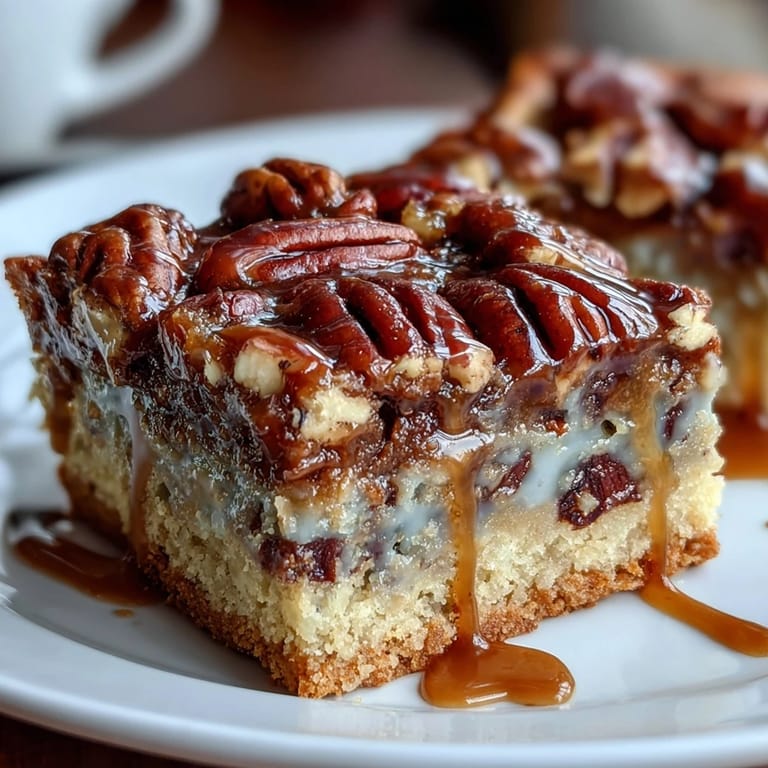 Rich pecan pie bars drizzled with bourbon glaze, buttery shortbread base and toasted pecans create a decadent Southern dessert for Derby Day celebrations.