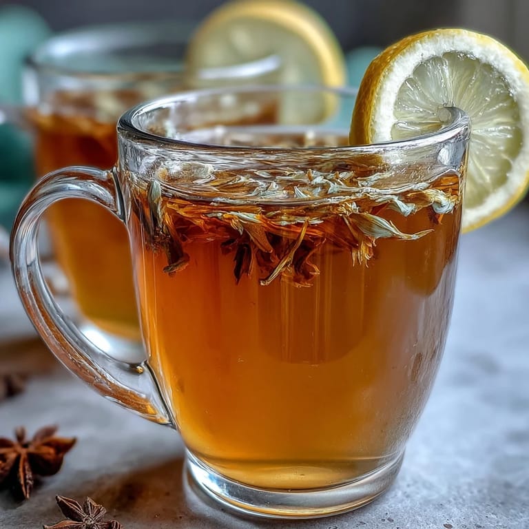 Warm, aromatic dandelion root tea brewed with fresh ginger and turmeric, steaming in a rustic ceramic cup beside a cinnamon stick.