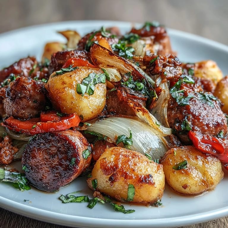 Crispy roasted gnocchi, juicy sausage, and sweet bell peppers come together in a colorful, hearty one-pan dinner.