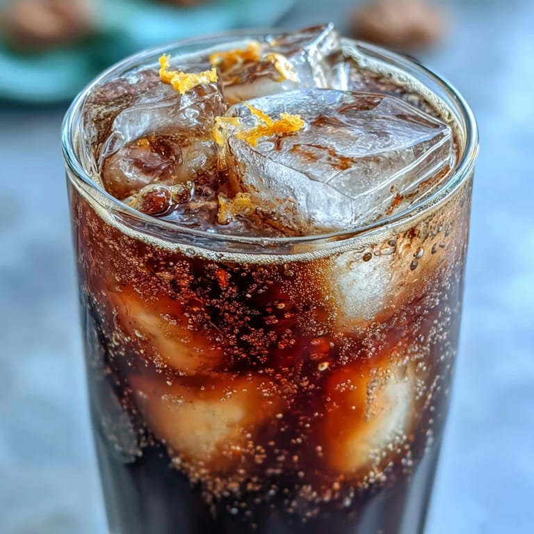 Refreshing summer drink featuring smooth cold brew coffee mixed with tonic water, topped with a twist of fresh orange zest for vibrant aroma.  