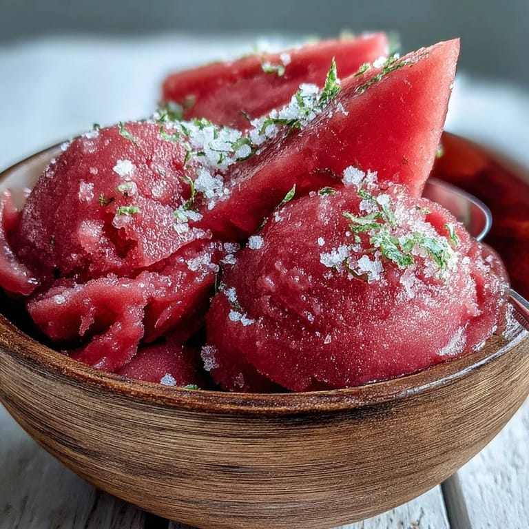 Sweet and light Watermelon Sorbet (3 Ingredients) made with fresh fruit, ideal for dessert.