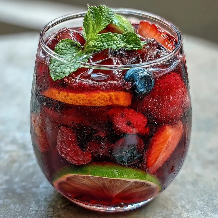 Chilled hibiscus berry tea, a refreshing mix of berries and citrus, perfect for summer days.