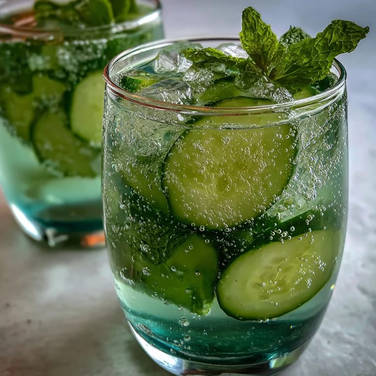 Sparkling Cucumber Mint Lemonade Mocktail with fresh mint and lemon, ready to chill.