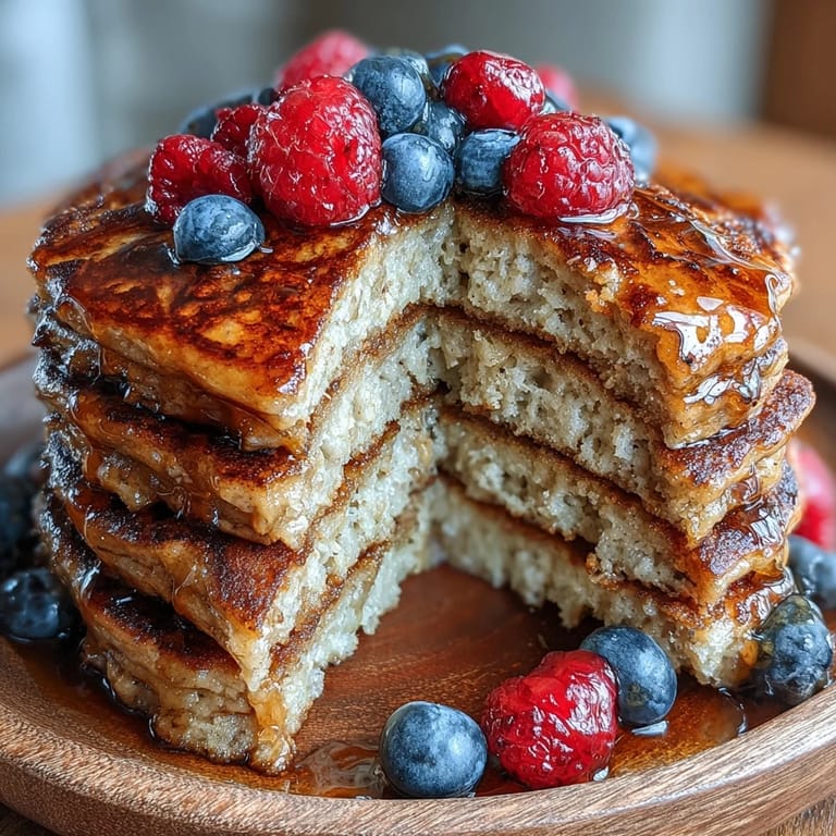 Golden High Fiber Protein Pancakes with ground flaxseed ready for berries.