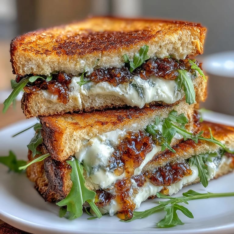 Gooey, melted goat cheese fig jam sandwich, perfect for a quick gourmet lunch.