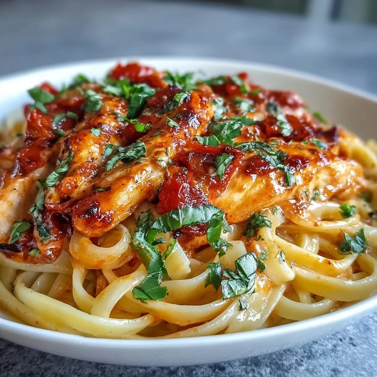 Deliciously saucy Creamy Tomato Basil Chicken Pasta, ready to be served.