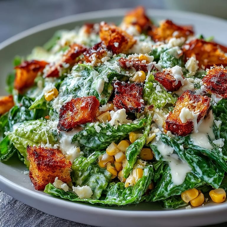 Fresh Charred Corn Caesar Salad beautifully plated, ready for a delicious meal.