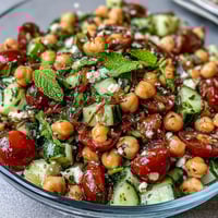 Cold chickpea salad with lemon herbs, a vibrant and refreshing vegan dish perfect for summer picnics and light lunches.  