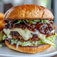 Crispy-edged smash burger with melted cheese and tangy secret sauce on a toasted bun, served with pickles and lettuce.